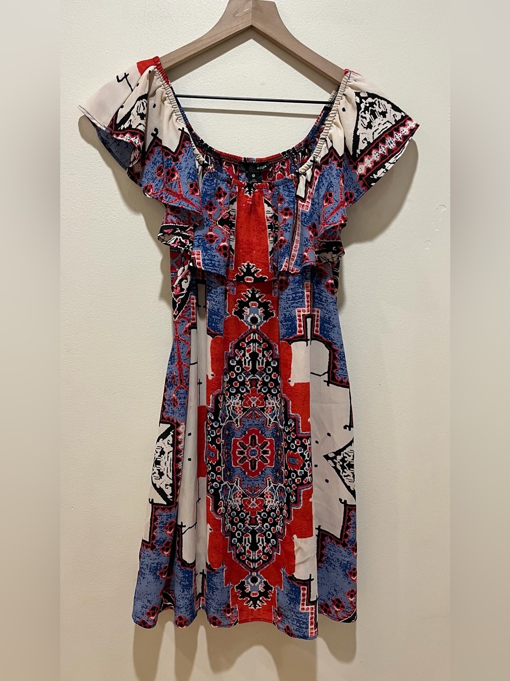 Aqua Brand Off The Shoulder Red, White and Blue Mini Dress - Women’s Size Small